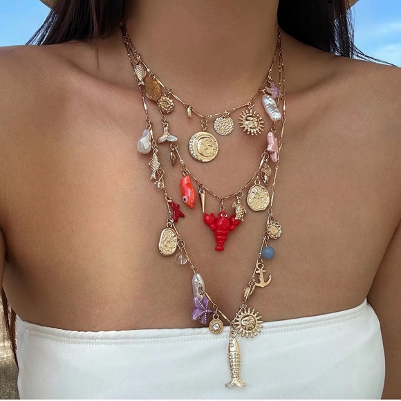 Tiaras Trends Jewelry - Long Multilayered Seaside Charm Necklace